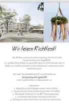 Ist möglicherweise ein Bild von 8 Personen, Makramee, Windspiel und Text „Wir feiern Richtfest! Der Rohbau unseres Erweiterungsbaus der Anne-Frank Gesamtschule ist fertiggestellt. Ein großes Stück Arbeit geschafft, damit im kommenden Jahr in hellen und multifunkionalen Unterrichtsräumen modernes Lernen stattfinden kann. Wir laden Sie deshalb herzlich zum Richtfest am 20.03.2024 um 13:00 Uhr in der Kupfermühle Mariaweiler ein. Ablaufplan: 1. Begrüßung durch Bürgermeister Herrn Ullrich 2. Ansprache durch den Dezernenten Herrn Schaffert 3. Bauablauf erklärt durch die BFT Planungsgruppe 4. Grußworte der beiden Schulsprecherinnen 5. Richtspruch durch den Polier von Derichs und Konertz“