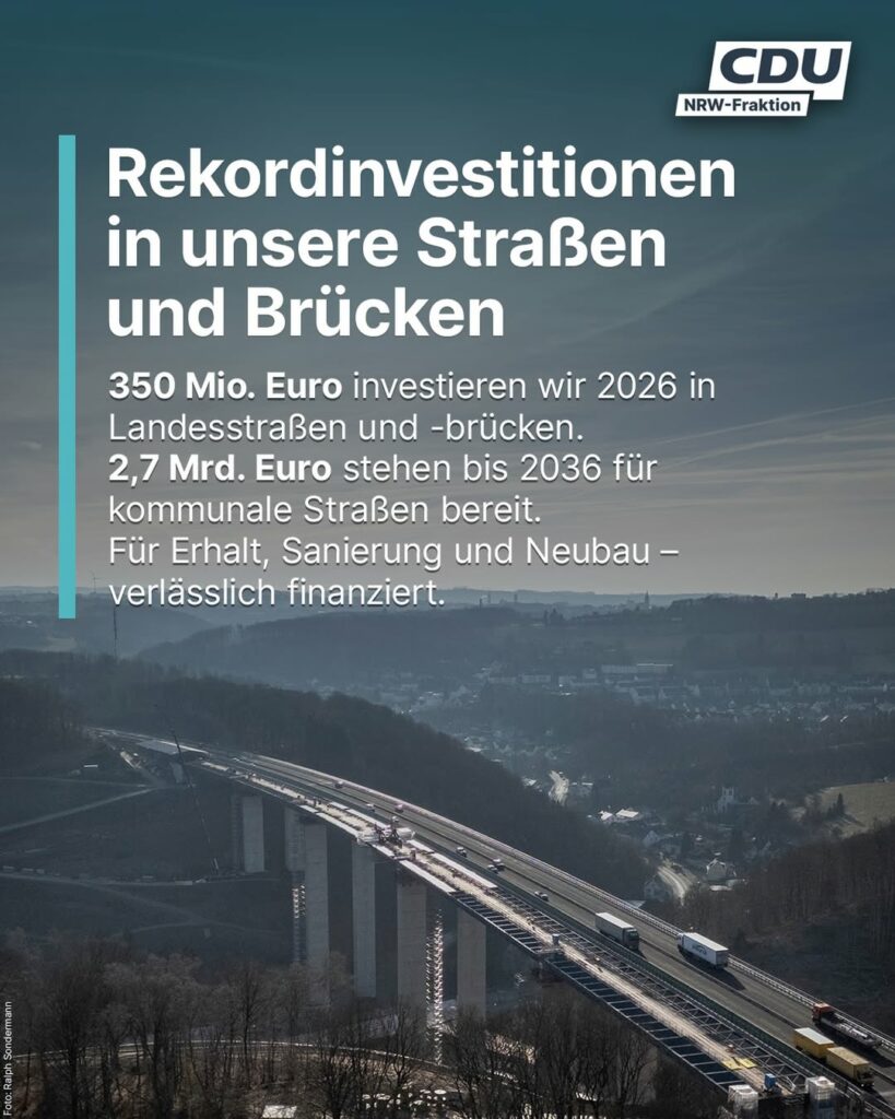 Nordrhein-Westfalen investiert auf Rekordniveau in seine Verkehrsinfrastruktur. ...